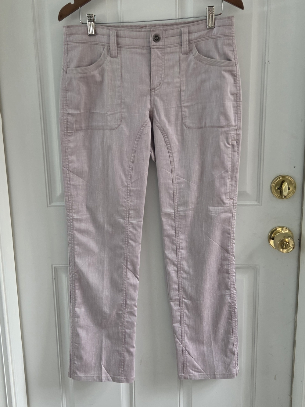 Kuhl Cabo Pant Blush Light Purple Cargo Hiking Pants Cotton Linen 8 Extra Short